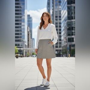 Vero Moda, Light Grey Faux Leather A-Line Skirt, Large